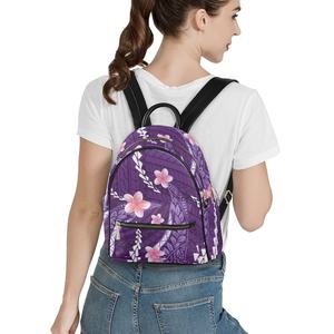 Violet hawaïen polynésien impression mode petits sacs à dos pour femmes luxe en cuir Pu dames décontracté école épaule sac à dos sac à main - Product Image 5