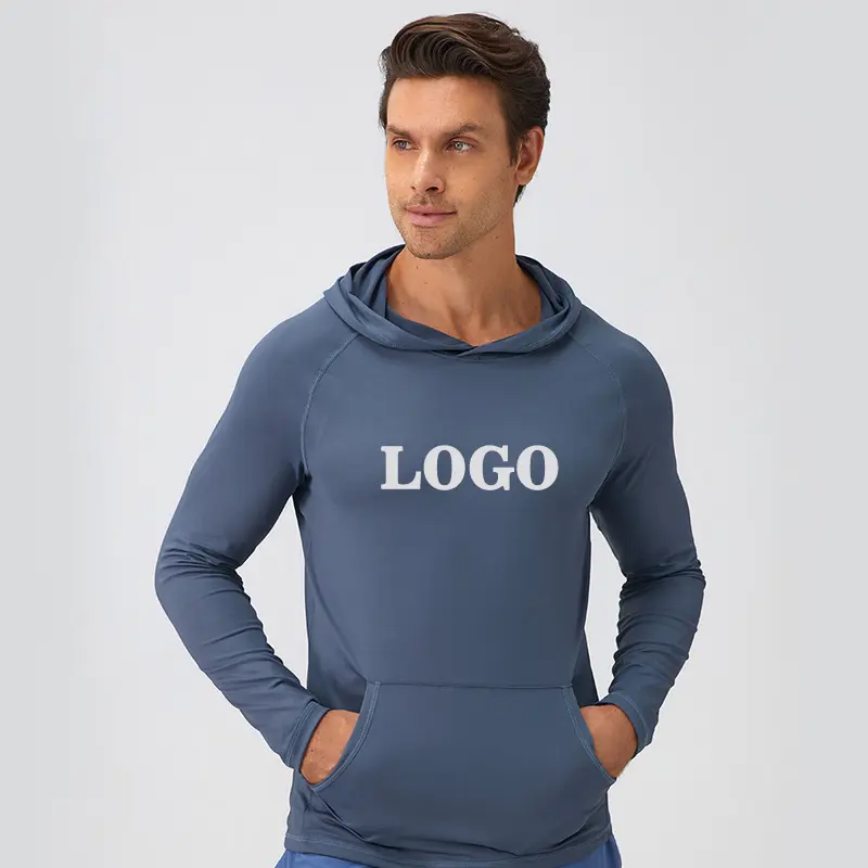 2024 Spring New Style Quick Dry Long Sleeve Big Front Pocket Sports Shirts Custom LOGO Breathable Slim Fit Men Gym Hoodies