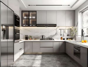 Cuisine moderne modulaire Huipinju sur mesure avec porte cannelée, garantie 5 ans, résistante à l'eau, cuisine complète - Product Image 5