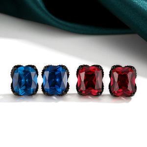Bijoux élégants de style féminin, écologiques, en cuivre plaqué or <span class=keywords><strong>noir</strong></span>, 10x12mm, <span class=keywords><strong>spinelle</strong></span> bleue, zircon, boucles d'oreilles à la mode pour femmes - Product Image 1