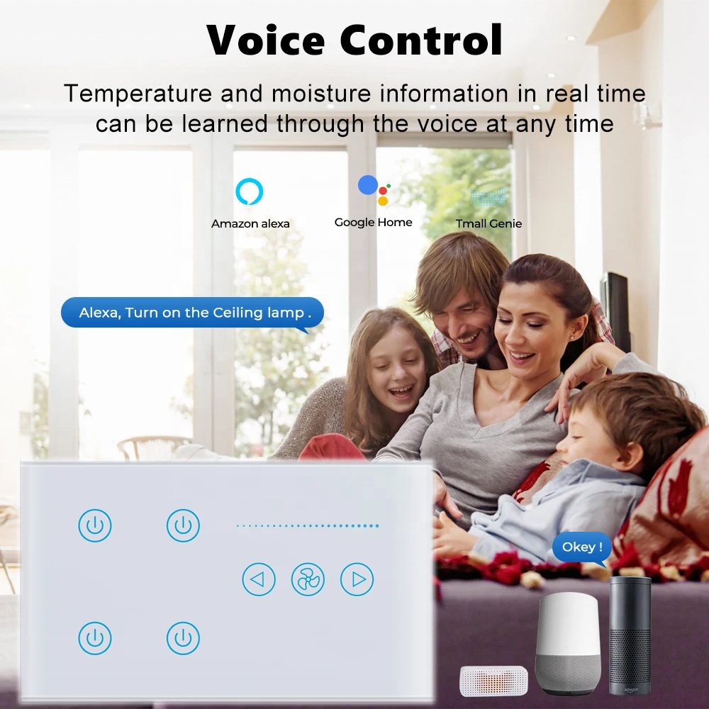 UEMON Electric Smart Home 4-Gang 1-Fan Light Touch Switch with Alexa & Tuya App Control WiFi for Garage Use · image 5