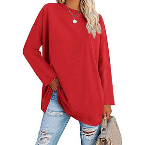 T-shirt femme à manches longues, col rond, logo personnalisé, 65% coton, 35% polyester, taille oversize - Product Image 3