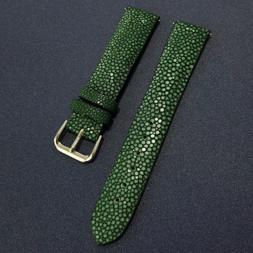 ChicQ Genuine 20mm 22mm Black Stingray Skin Leather Watch Strap Turkish Blue Watch Band