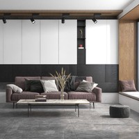 Carrelage en céramique effet marbre pleine masse, design moderne et minimaliste, finition grise brillante, 600x1200mm, revêtement antidérapant pour salon
