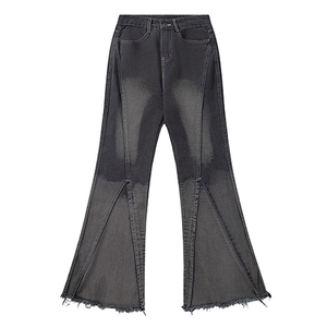 Follia di fringuello <span class=keywords><strong>Jeans</strong></span> a gamba larga con bordo grezzo con bordo grezzo <span class=keywords><strong>Jeans</strong></span> <span class=keywords><strong>Jeans</strong></span> svasati <span class=keywords><strong>grigio</strong></span> nero sporco - Product Image 1