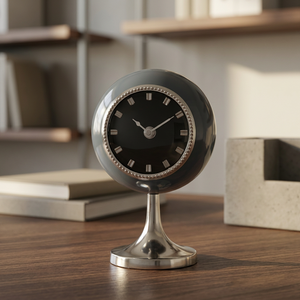 Horloge de bureau circulaire élégante et traditionnelle, mouvement à quartz, sonnerie horaire, affichage à aiguilles, en métal - Product Image 1