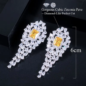 Elegant Yellow CZ Princess Cut <strong>Earrings</strong> Rhodium Plated Cubic Zirconia Water Drop <strong>Cluster</strong> Dangle <strong>Earrings</strong> for Women Brides Party - Product Image 6
