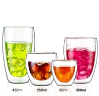 Mug à café en verre borosilicate à double paroi, 250ml/350ml/450ml, sans BPA, compatible micro-ondes, design de Noël, OEM, vente en gros