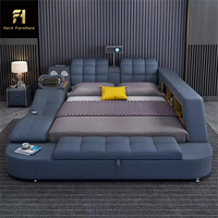 Lit de rangement en cuir multifonction et intelligent King-Size au design moderne-Fourni avec fonctions de rangement pour massage pour la chambre à coucher principale