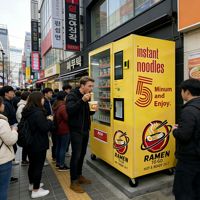 Distributeur automatique de ramen pour lieux publics, machine commerciale de vente de nouilles instantanées chaudes et cuites en libre-service pour terminaux de métro