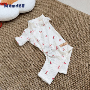 Pyjama en coton jacquard fin respirant printemps/été pour animaux de compagnie à quatre pattes, motif nœud mignon, collection originale Memdoll Studio pour chiots - Product Image 3