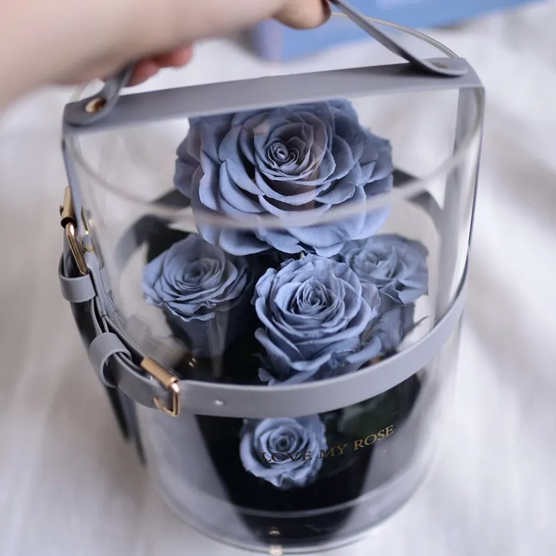 Toptan fiyat korunmuş gül buketi beyaz ve siyah ebedi çiçek korunmuş güller akrilik mücevher kutusu