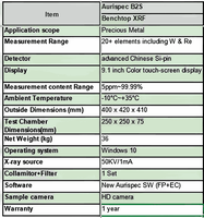 Aurispec EDX-B2S Penguji Emas XRF Analyzer Spektrometer Sinar-X Bersertifikasi CE Layar Sentuh Berwarna 9.1" Kecepatan Pemindaian 60-120 detik 50kv