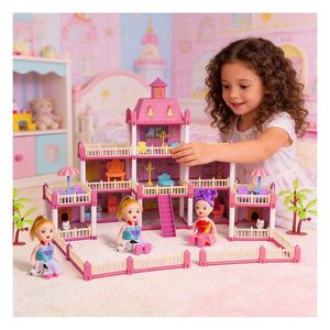 Casa de Muñecas de Juguete de Plástico para Jugar en Familia, con Piscina, Tobogán, Ascensor, Balcón, Muebles de Dormitorio, Regalo Unisex para Niños - Product Image 5