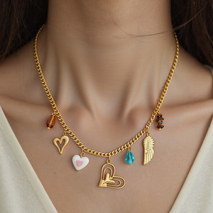 Collar de acero inoxidable con colgante de alas de corazón, chapado en oro de 18 quilates, cadena para clavícula, para mujer, regalo, joyería. - Product Image 1