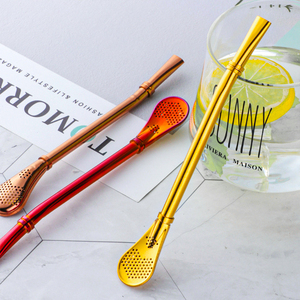 Tái sử dụng Yerba Mate rơm trà lọc Stirrer thép không gỉ khuấy thìa kim loại colander uống ống hút cho mate trà nước trái cây - Product Image 6