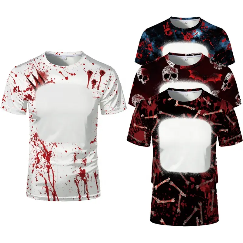 USA Warehouse Sublimation Halloween T-shirts Round Neck Custom Logo Blank Support Bulk Order or Samples Tops Tees