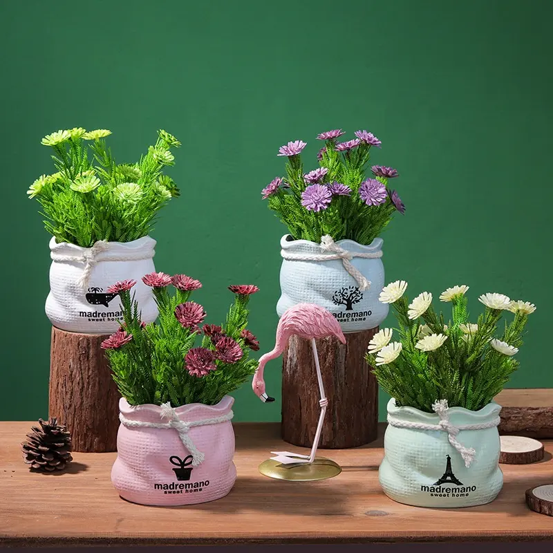 Nordische Art kleine Gänseblümchen Simulation Blume Keramik Topfpflanze Home Innendekoration Desktop-Display Simulation grüne Pflanze