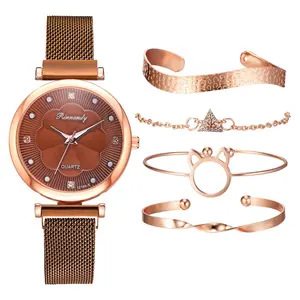 Y31 vente en gros en stock fermoirs en hématite magnétique minimaliste bracelet en acier papillon 5 pièces/ensemble bracelet montres à quartz pour femmes