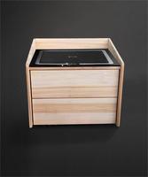 Mesita de noche de madera con carga inteligente inalámbrica moderna con luces LED para dormitorio y sala de estar, muebles de almacenamiento para comedor