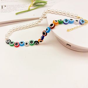 Collar de Moda con Diseño de Ojo Turco y Perlas de Imitación Coloridas, Joyería para Fiestas, Diseños de Colores Variados, Envío Aleatorio - Product Image 3
