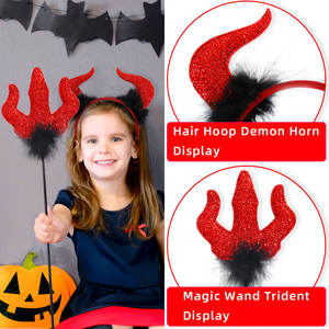 Halloween Red Devil Set Festival Bola <span class=keywords><strong>de</strong></span> <span class=keywords><strong>maquillaje</strong></span> Accesorios <span class=keywords><strong>de</strong></span> rendimiento Cuerno <span class=keywords><strong>de</strong></span> toro Diadema Trident Bastón Accesorios <span class=keywords><strong>de</strong></span> <span class=keywords><strong>disfraz</strong></span> - Product Image 3
