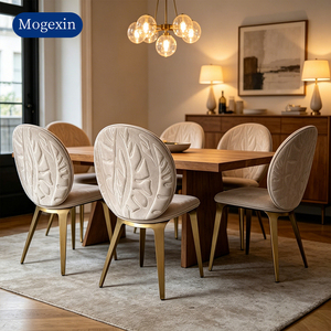 Modern Beige Leather Cotton <b>Dining</b> <b>Chair</b> with Round Tufted Back Gold Metal Legs Elegant Armless <b>Dining</b> Room Kitchen - Product Image 1