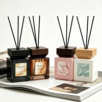 Bouteille diffuseur de parfum carrée en verre, 100 ml, 150 ml, 200 ml, avec couvercle en bois, pour la maison et le bureau – Meilleures ventes