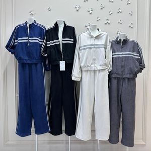 High Quality <b>Suede</b> Print <b>Women's</b> Autumn Jogger Set Custom Logo Side Stripe Hooded Zip <b>Jacket</b> Wide Leg Pants 2 Piece Casual - Product Image 6