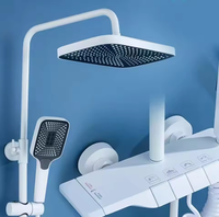 Ensemble de douche thermostatique de luxe en aluminium spatial chromé avec cartouche céramique, jet pluie et 4 fonctions, idéal pour hôtels, appartements et villas