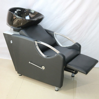 Chaise de lavage de cheveux ergonomique inclinable avec accoudoirs métalliques, station de shampoing commerciale avec bac profond pour salon de beauté