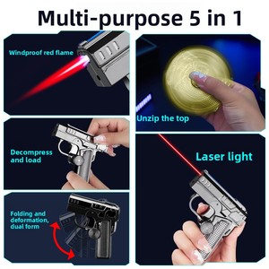 TH651 <span class=keywords><strong>Briquet</strong></span> créatif pliable et déformable en forme <span class=keywords><strong>de</strong></span> pistolet, avec lumière laser et fonction gyroscopique <span class=keywords><strong>de</strong></span> décompression, alimenté au butane, design moderne et minimaliste - Product Image 3