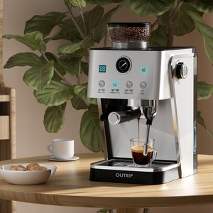 Machine à café italienne 2 en 1 Outrip, extraction haute pression 20 bars, broyeur intégré et mousseur à lait semi-automatique - Product Image 1