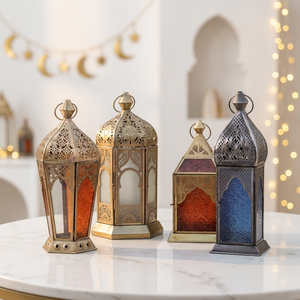 Manufacturers Ramadan Decoration Moroccan Style <b>Brass</b> Antique Metal Colorful Glass <b>Lanterns</b> - Product Image 1
