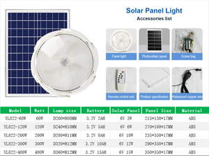 Extérieur et intérieur ip65 étanche 60w 120w 200w 300w 400w plafonnier led solaire rond - Product Image 2