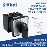 Sakelar Rotary Cam Si&hel UKT1 20A 440V 1-0-2 Changeover 2-3 Posisi 2P Terminal Sekrup Pemasangan Panel IP20 Plastik Bersertifikasi CE
