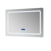 Miroir de salle de bain mural sans cadre intelligent à LED avec fonction anti-buée, commande tactile à intensité variable, affichage numérique de l'heure et de la température