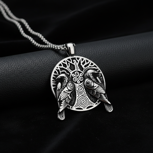 Colliers pendentifs personnalisés en acier inoxydable Yunnique, breloques Odin Ravens Huginn Muninn Yggdrasil Viking Mythologie nordique pour hommes - Product Image 5