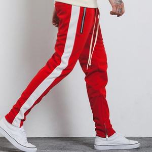 High Quality Wholesale <b>Mens</b> Jogging Sweat Pants <b>Trousers</b> Custom <b>Men</b> Stripe Plain Track Pants With Ankle Zippers - Product Image 3