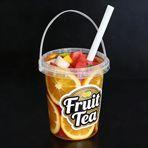 32 oz Custom Logo <b>Plastic</b> Drink Boba <b>Barrel</b> Wholesale Takeaway Disposable Fruits Container Pp Clear Bucket Cups With Lid Handle - Product Image 4