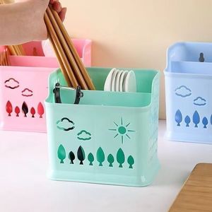 Multifunctional Chopstick Holder Lattice Type Square <b>Plastic</b> <b>Kitchen</b> Draining Rack With Hanging Design For Chopsticks Spoon - Product Image 2