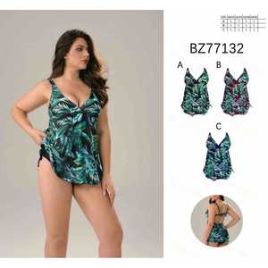 Costume da bagno intero da donna taglie forti con scollo a V, arricciato, controllo pancia, senza schienale, per l'estate, all'ingrosso, nuovo BZ77132 - Product Image 1