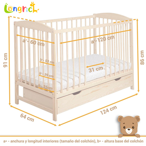 Best Selling Natural Pine Wood Infant Bed Kids with Storage Wooden Crib with Safety Rails Storage <strong>Drawer</strong> Skin-Friendly Baby <strong>Cot</strong> - Product Image 5