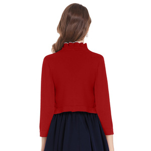 KCS02102 KK Women's Knitted Shrug <strong>Bolero</strong> Ruffled Knitwear <strong>Cardigan</strong> 3/4 Sleeve Open Front - Product Image 3