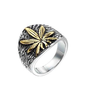 316L Stainless Steel Leaf Coconut Palm <b>Ring</b> Two Tone Retro Hip Hop Carved <b>Rings</b> <b>Men</b> Women Vintage Geometric Plant Jewelry - Product Image 1
