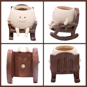 <span class=keywords><strong>Pot</strong></span> de fleurs <span class=keywords><strong>en</strong></span> résine <span class=keywords><strong>en</strong></span> forme de chaise à bascule avec visage souriant pour plantes d'intérieur et d'extérieur, petits pots de plantes uniques pour succulentes - Product Image 4