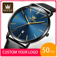 Montres pour hommes de luxe OEM avec logo personnalisé OLEVS 5869, bracelet en cuir, étanches, ultra-fines, à quartz, pour hommes, Uhr