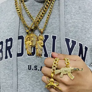 Custom Chain Necklace Religious Catholic Pendant Charms Jesus Necklace Three Tone Virgen De Guadalupe Virgin Mary Pendant