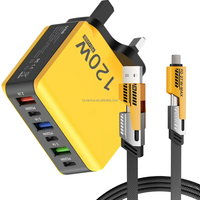 Chargeur rapide 120W avec 3 ports USB + 3 ports USB-C PD, 6 ports, prise EU/US/UK, charge rapide multi-ports USB Type-C 120W pour Xiaomi/Samsung/Huawei