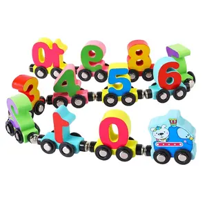 New Wooden Toys Magnetic Tractor Small digital Train Wooden Number Shape Trackless Train